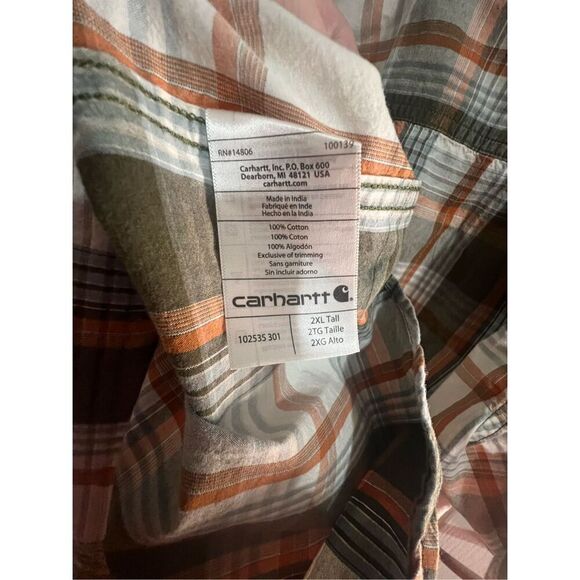 Carhartt Plaid Collared Relaxed Fit Short Sleeve Button Up Shirt - Picture 5 of 5